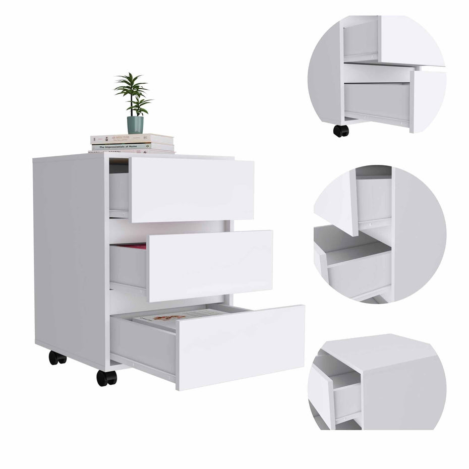 3 Drawer Rolling Cabinet - White