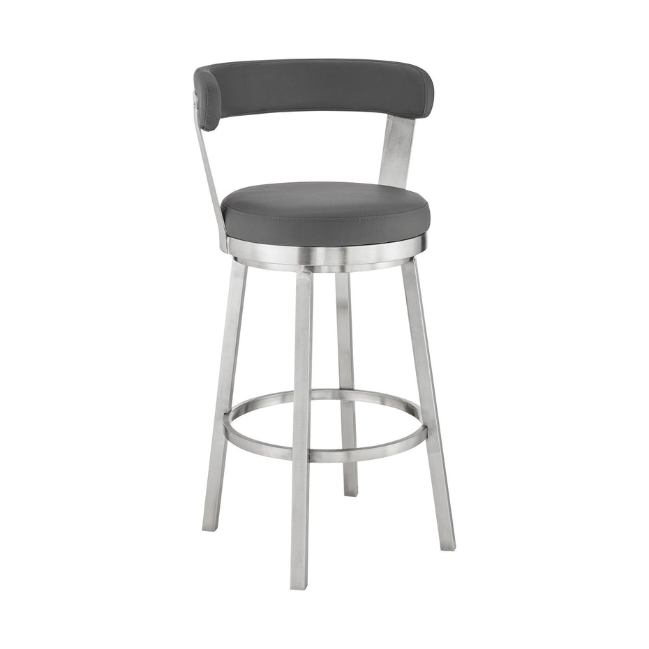 Faux Leather with Stainless Steel Finish Swivel Bar Stool 30" - Chic Gray