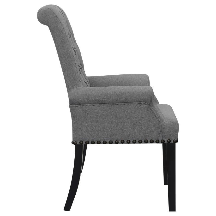 Alana - Upholstered Tufted Arm Chair With Nailhead Trim - Gray / Rustic Espresso