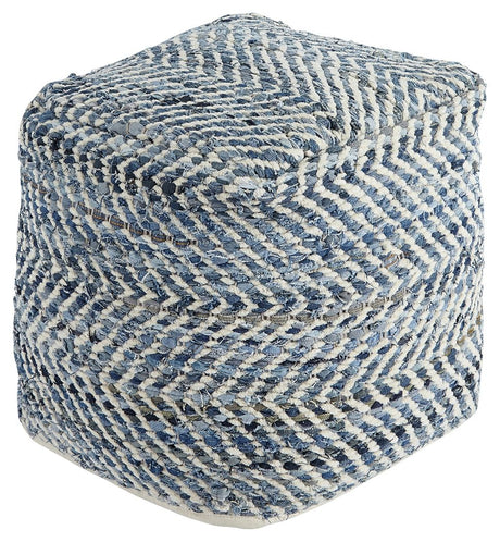 Chevron - Blue - Pouf by Signature Design by Ashley® | Bel Furniture