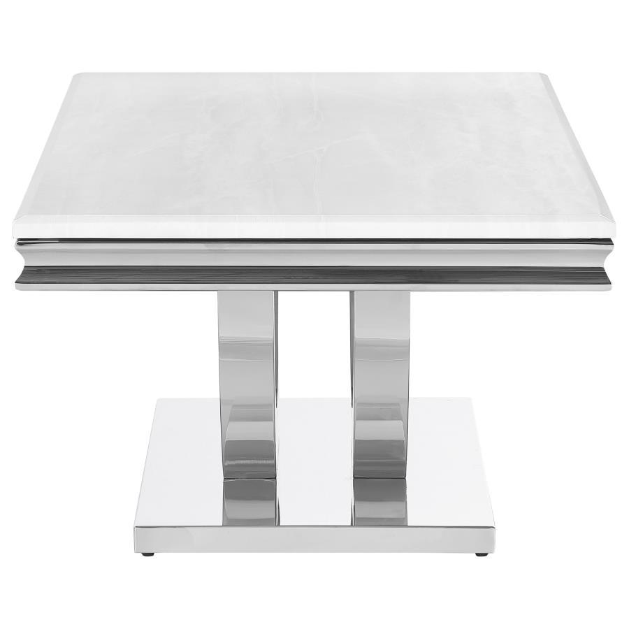 Kerwin - Rectangular Stone Top Coffee Table - White And Chrome