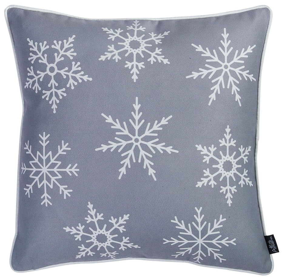 18"Lx18"H Snowflakes Throw Pillow Covers (Set of 2) - Silver And Gray