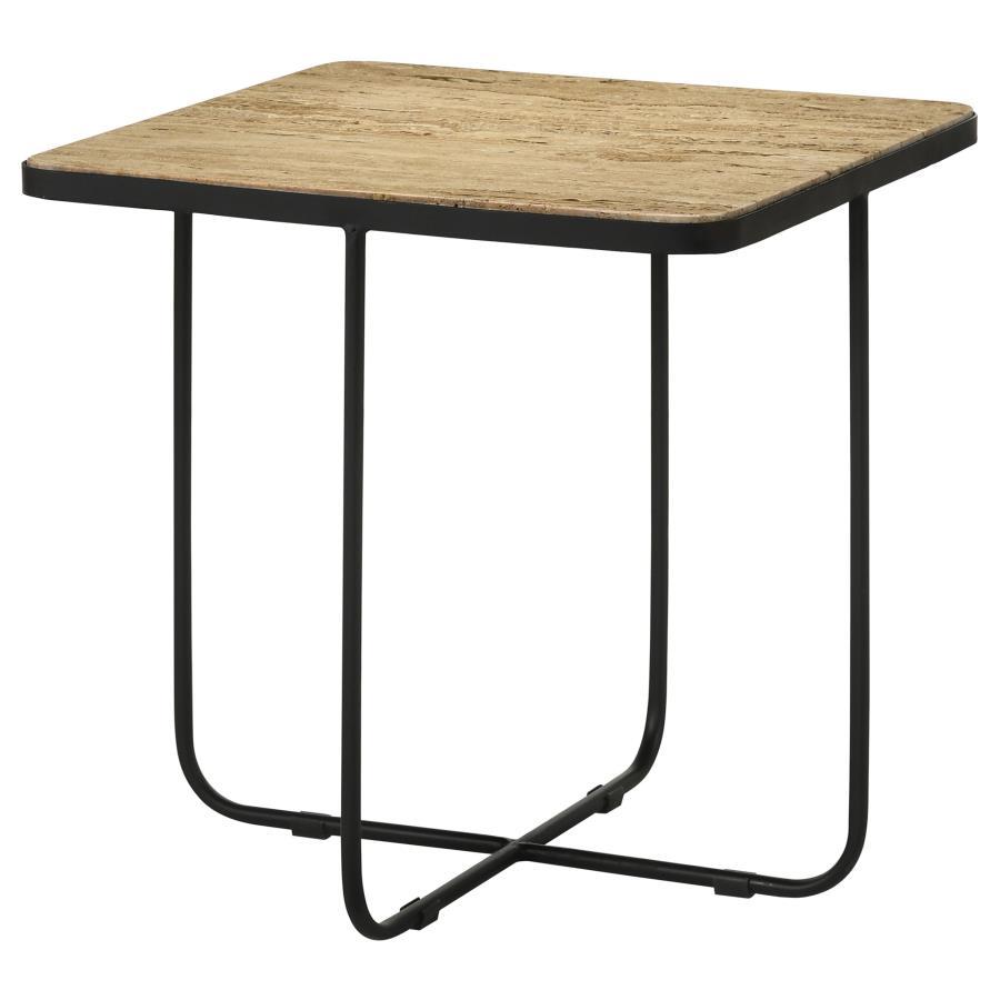 Elyna - Square Accent Table - Travertine And Black