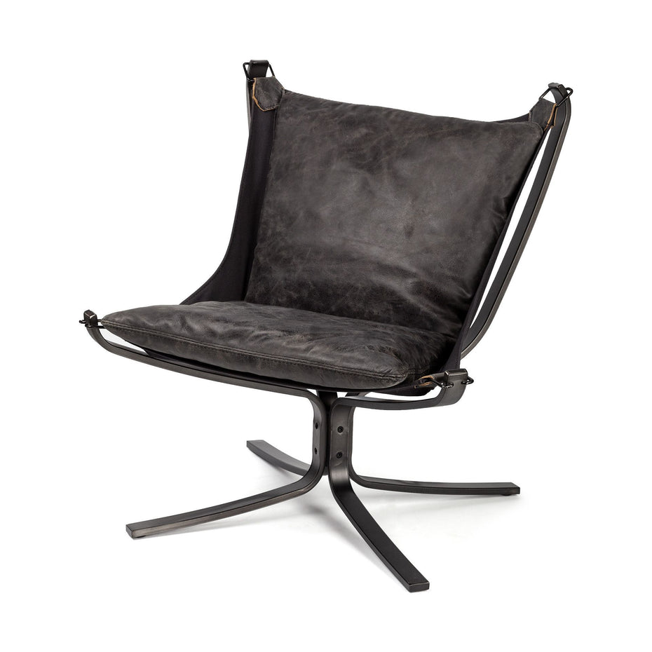 Leather Suspended Seat Accent Chair With Iron Frame - Colarado Black
