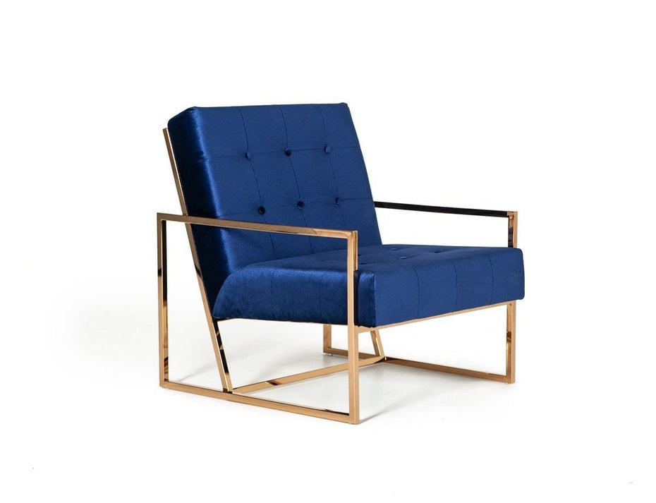 Fabric Square Back Accent Chair - Stylish Blue and Gold