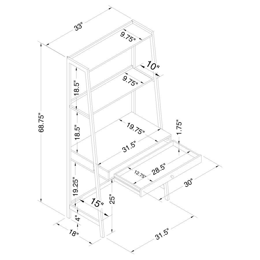 Pinckard - 1-Drawer Ladder Desk - Gray Stone And Black