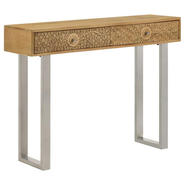 Draco - 2-Drawer Console Table Hand Carved Details - Natural by CoasterEveryday | Bel Furniture
