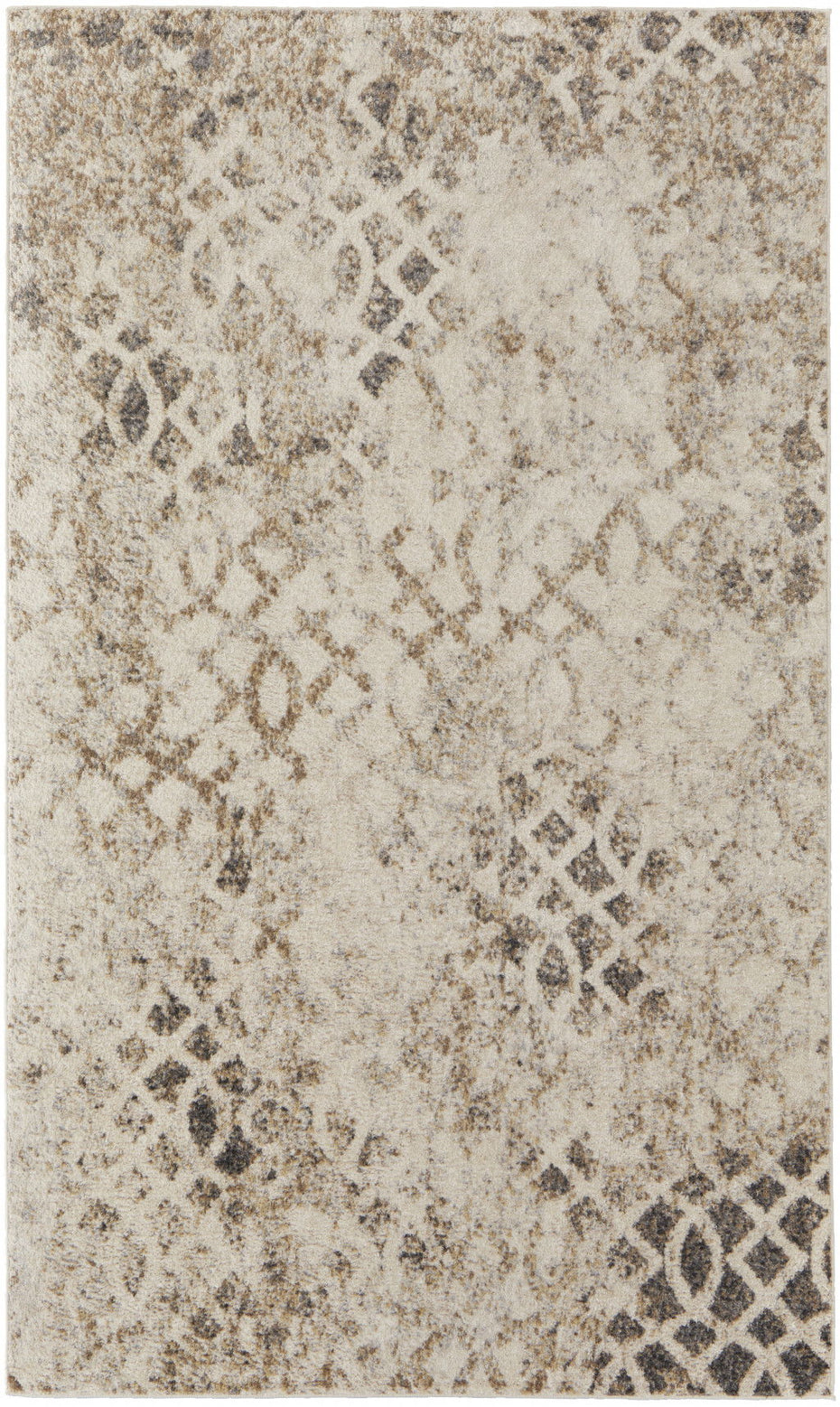 Abstract Power Loom Distressed Area Rug - Ivory Beige And Gray - 4' X 6'