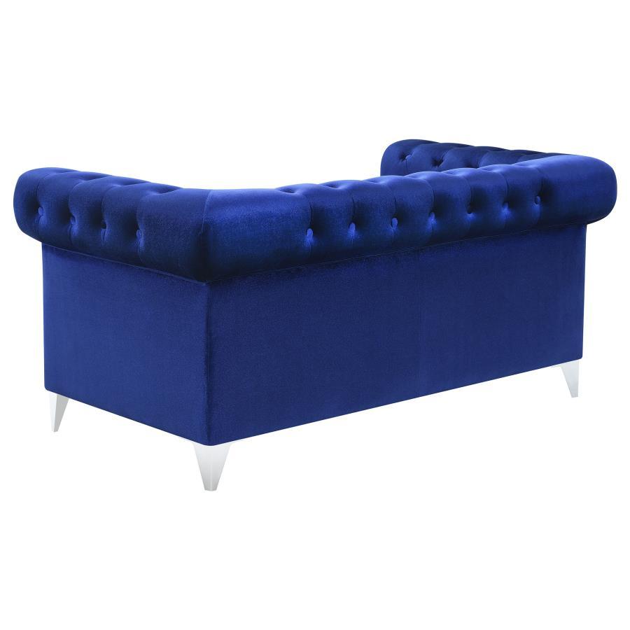 Bleker - Upholstered Tuxedo Arm Tufted Loveseat - Blue