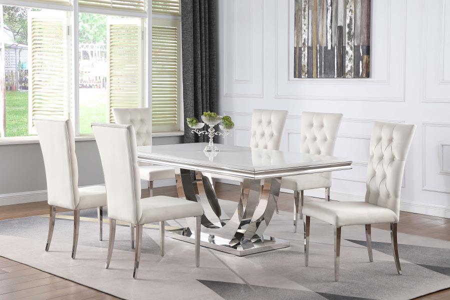 Kerwin - Rectangle Faux Marble Top Dining Table - White And Chrome