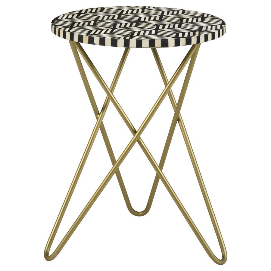 Xenia - Round Bone Inlay Accent Side Table - White And Gold by CoasterEssence | Bel Furniture
