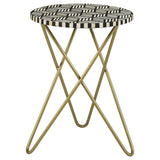 Xenia - Round Bone Inlay Accent Side Table - White And Gold by CoasterEssence | Bel Furniture