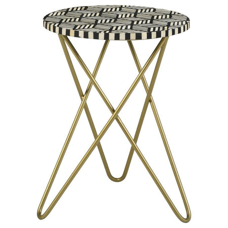 Xenia - Round Bone Inlay Accent Side Table - White And Gold by CoasterEssence | Bel Furniture