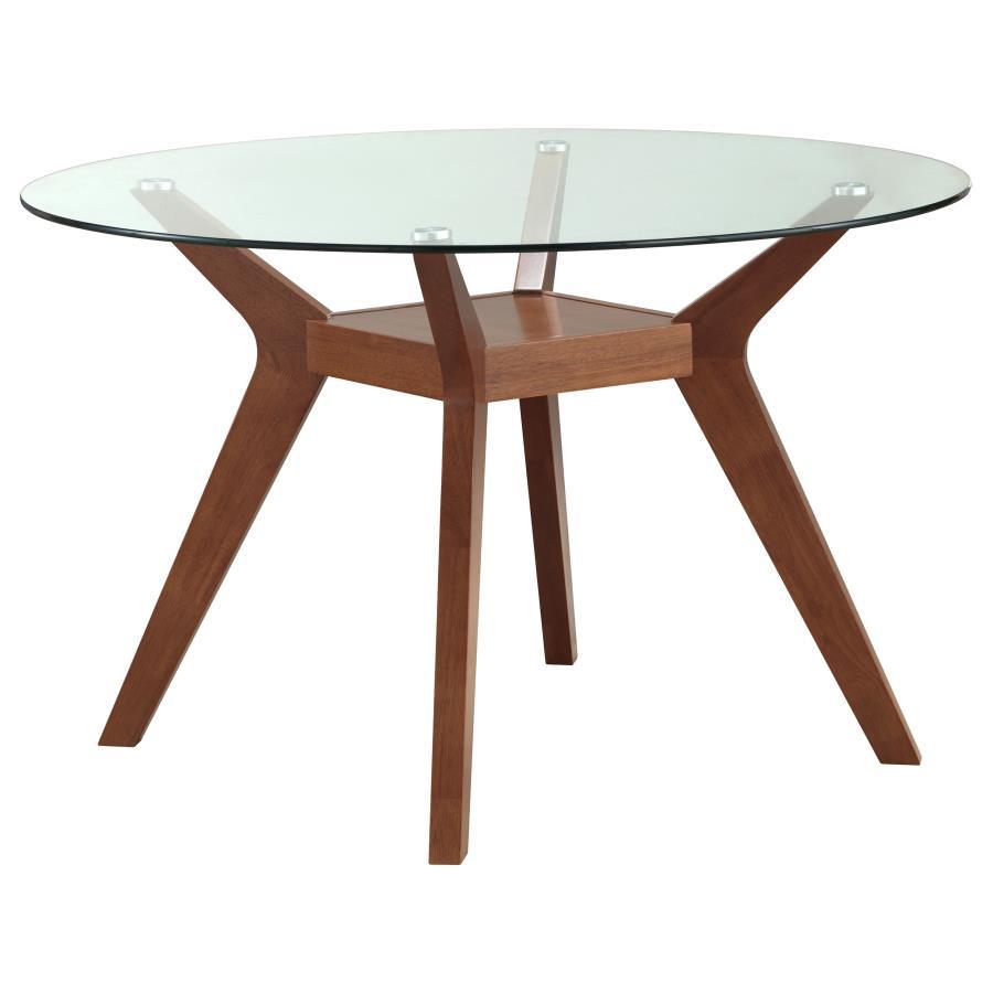 Paxton - Round Glass Top Wood Dining Table - Nutmeg by Coaster Fine Furniture | Bel Furniture