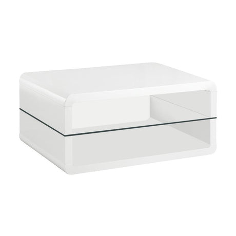 Elana - 1-Shelf Rectangular Coffee Table - White High Gloss by CoasterEssence | Bel Furniture