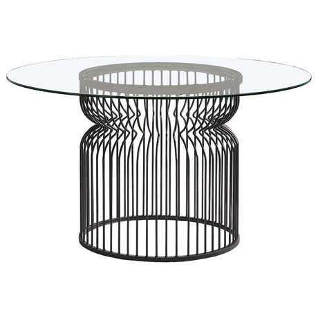 Granvia - Round Glass Top Metal Dining Table - Gunmetal by Coaster Fine Furniture | Bel Furniture