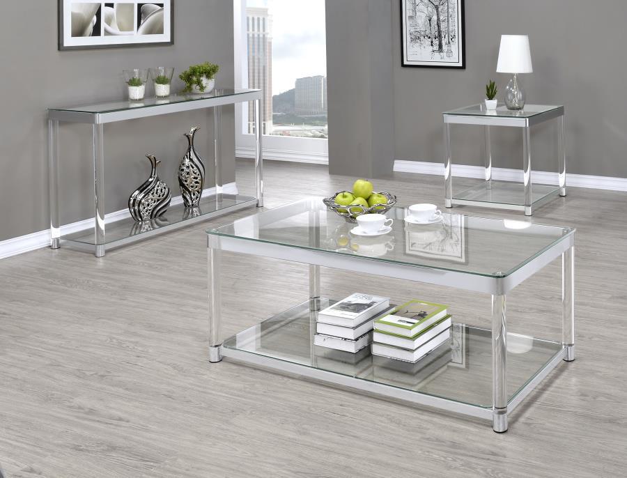 Anne - Coffee Table With Lower Shelf - Chrome And Clear