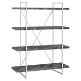 Grimma - 4-Shelf Bookshelf - Rustic Gray And Chrome by CoasterEssence | Bel Furniture