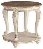 Realyn - Round End Table - White / Brown