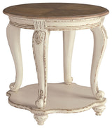 Realyn - White / Brown - Round End Table by Signature Design by Ashley® | Bel Furniture