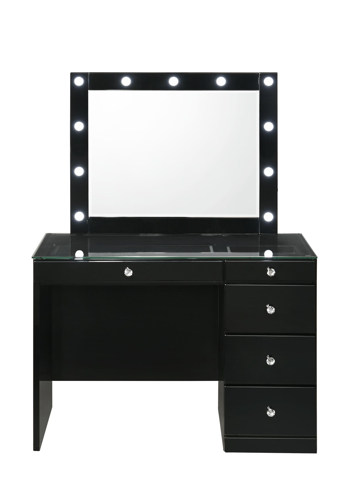 Morgan - Vanity Desk With Glass Top And Led Mirror Black by Crown Mark | Bel Furniture