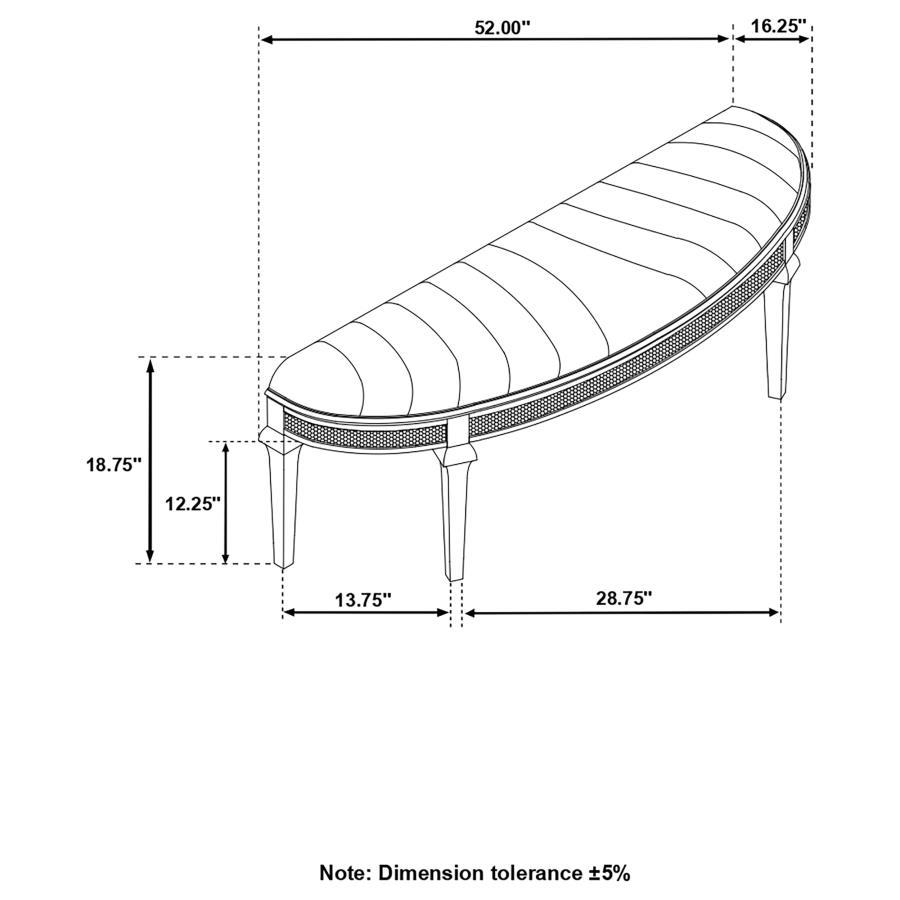 Evangeline - Curved Fabric Upholstered Bench - Silver Oak