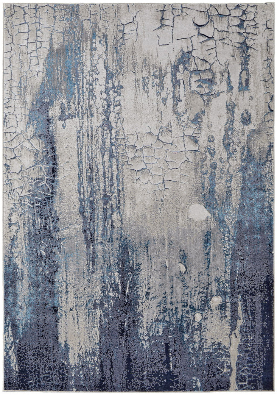 Abstract Power Loom Distressed Area Rug - Ivory Blue And Black - 2' X 3'