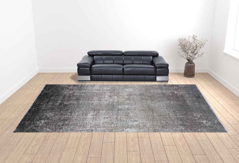Abstract Power Loom Distressed Area Rug - Gray Black And Silver - 12' X 18'
