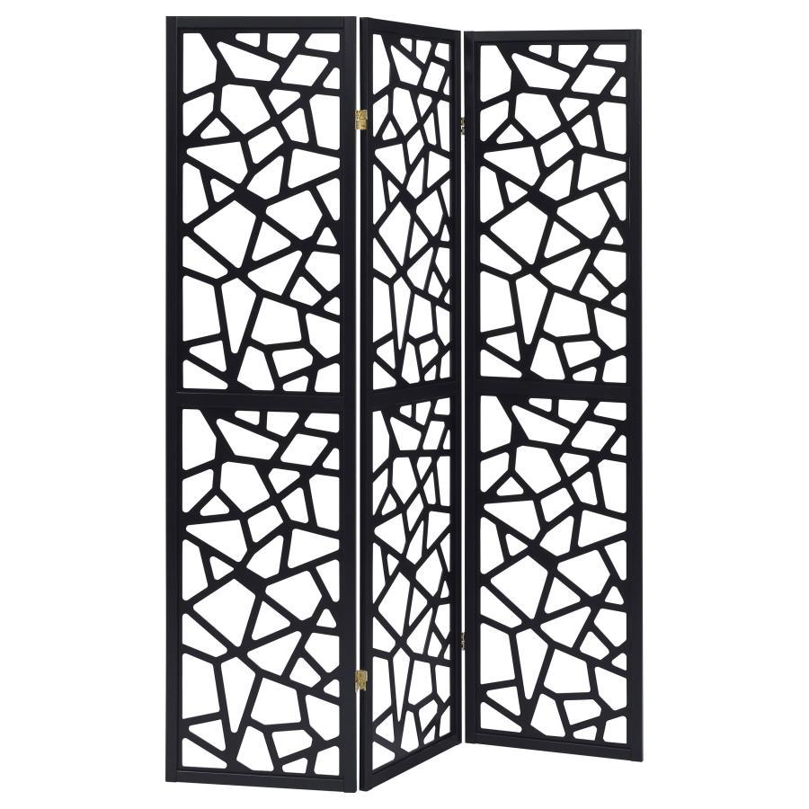 Nailan - 3-Panel Room Divider Folding Screen Open Mosaic - Black by CoasterEveryday | Bel Furniture