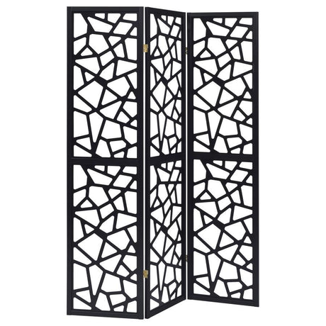 Nailan - 3-Panel Room Divider Folding Screen Open Mosaic - Black by CoasterEveryday | Bel Furniture