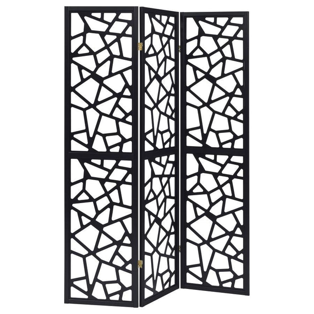 Nailan - 3-Panel Room Divider Folding Screen Open Mosaic - Black by CoasterEveryday | Bel Furniture