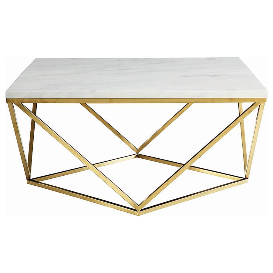 Meryl - Square Faux Marble Top Coffee Table - White And Gold by CoasterEssence | Bel Furniture