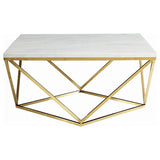 Meryl - Square Faux Marble Top Coffee Table - White And Gold by CoasterEssence | Bel Furniture