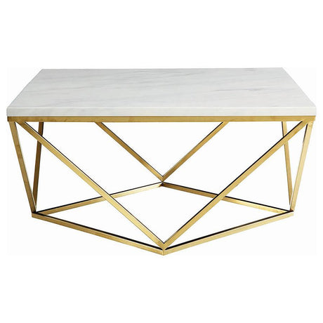 Meryl - Square Faux Marble Top Coffee Table - White And Gold by CoasterEssence | Bel Furniture