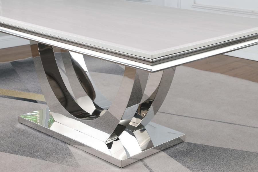 Kerwin - Rectangle Faux Marble Top Dining Table - White And Chrome