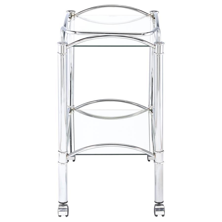 Shadix - 2-Tier Rectangular Glass Shelf Metal Bar Cart - Chrome