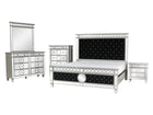Black Mirrored 6-Piece Queen Bedroom Set with Crystal-Tufted Headboard