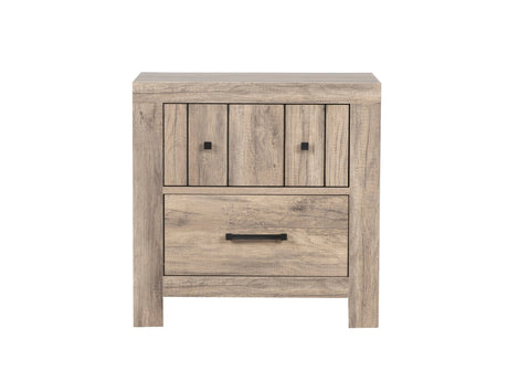Weathered oak queen panel bedroom set with dresser, mirror, and nightstand at Bel Furniture
