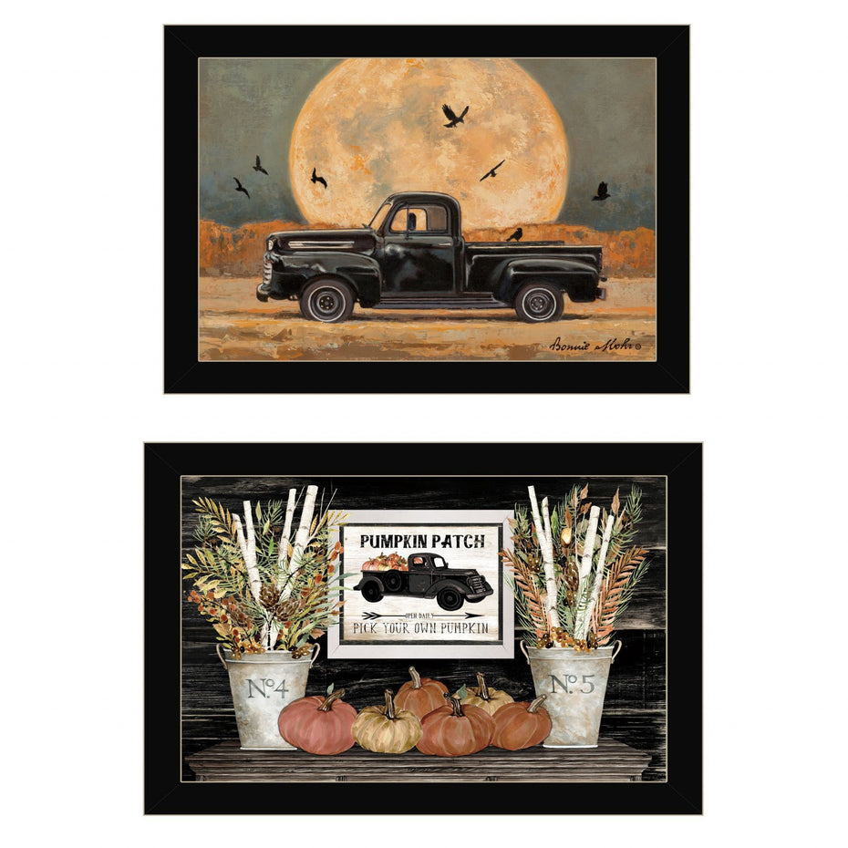 Harvest Moon 3 Framed Print Wall Art (Set of 2) - Black