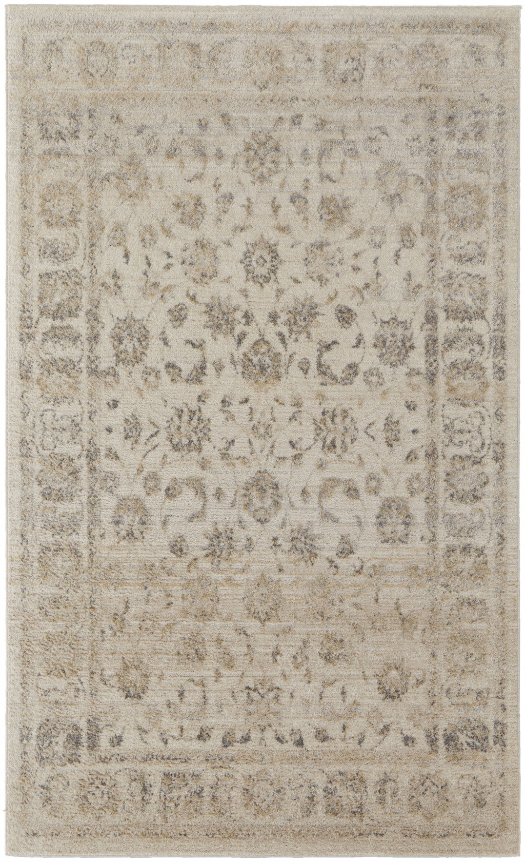 Abstract Power Loom Distressed Area Rug - Ivory Beige And Gray - 7' X 10'
