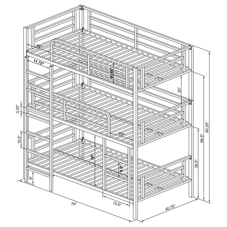 Maynard - Metal Twin Triple Bunk Bed - Gunmetal