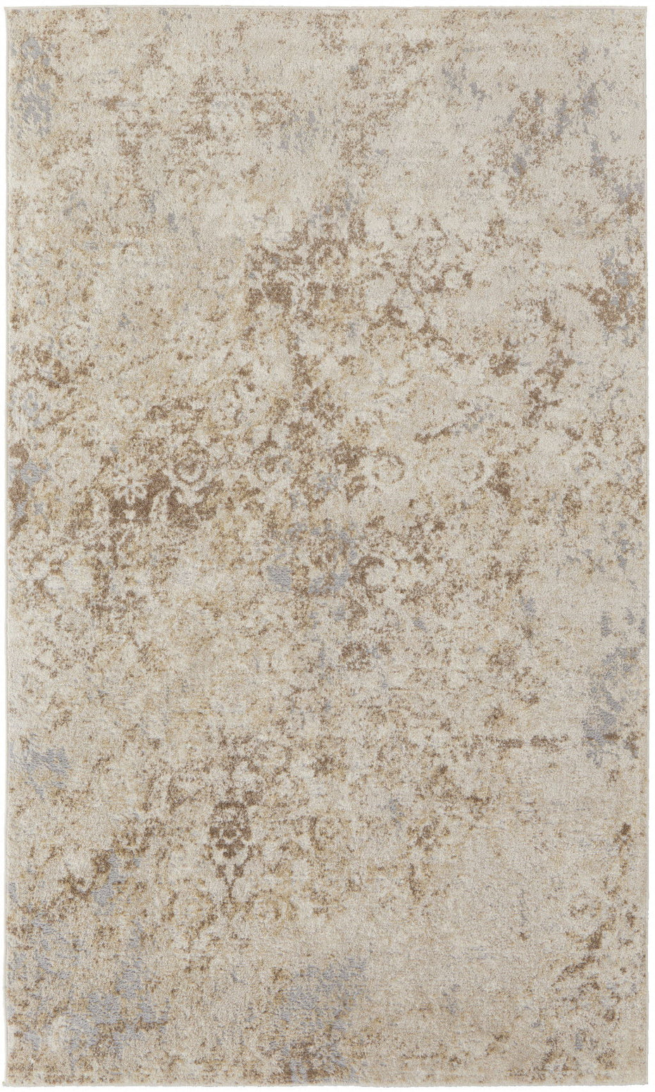 Abstract Power Loom Distressed Area Rug - Tan Silver And Ivory - 8' X 10'