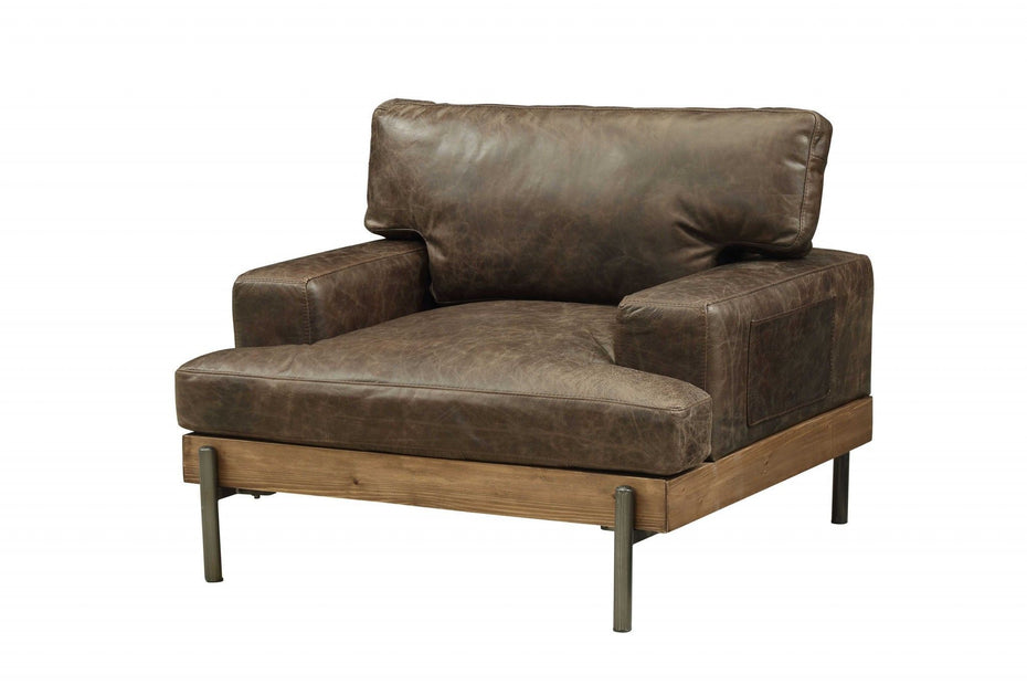 Faux Leather Chair And A Half 41" - Chocolate And Gray