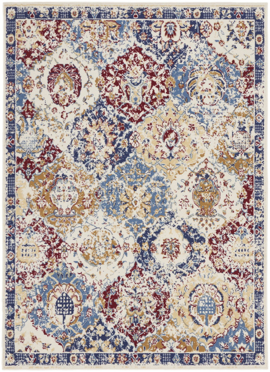 Damask Power Loom Distressed Area Rug - Navy Blue - 4' X 6'