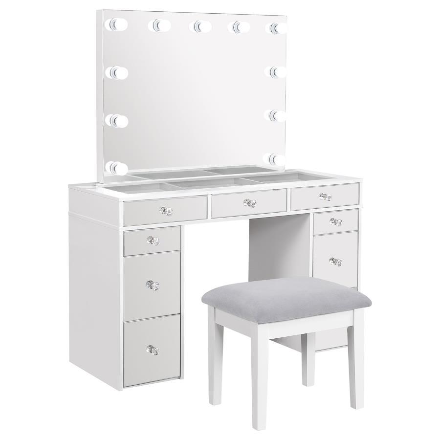Regina - Makeup Vanity Table Set With Lighting - White by Coaster Fine Furniture | Bel Furniture