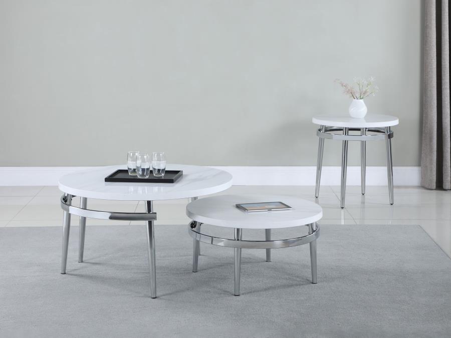 Avilla - 2 Piece Round Marble Top Coffee Table Set - White