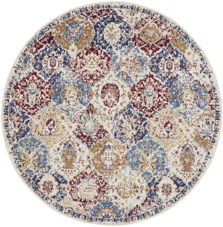 Damask Power Loom Distressed Area Rug - Navy Blue Round - 8'