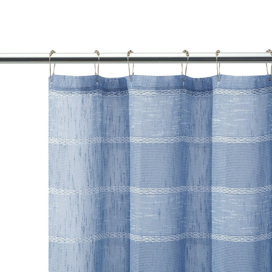 Striped Embroidered Shower Curtain - Blue