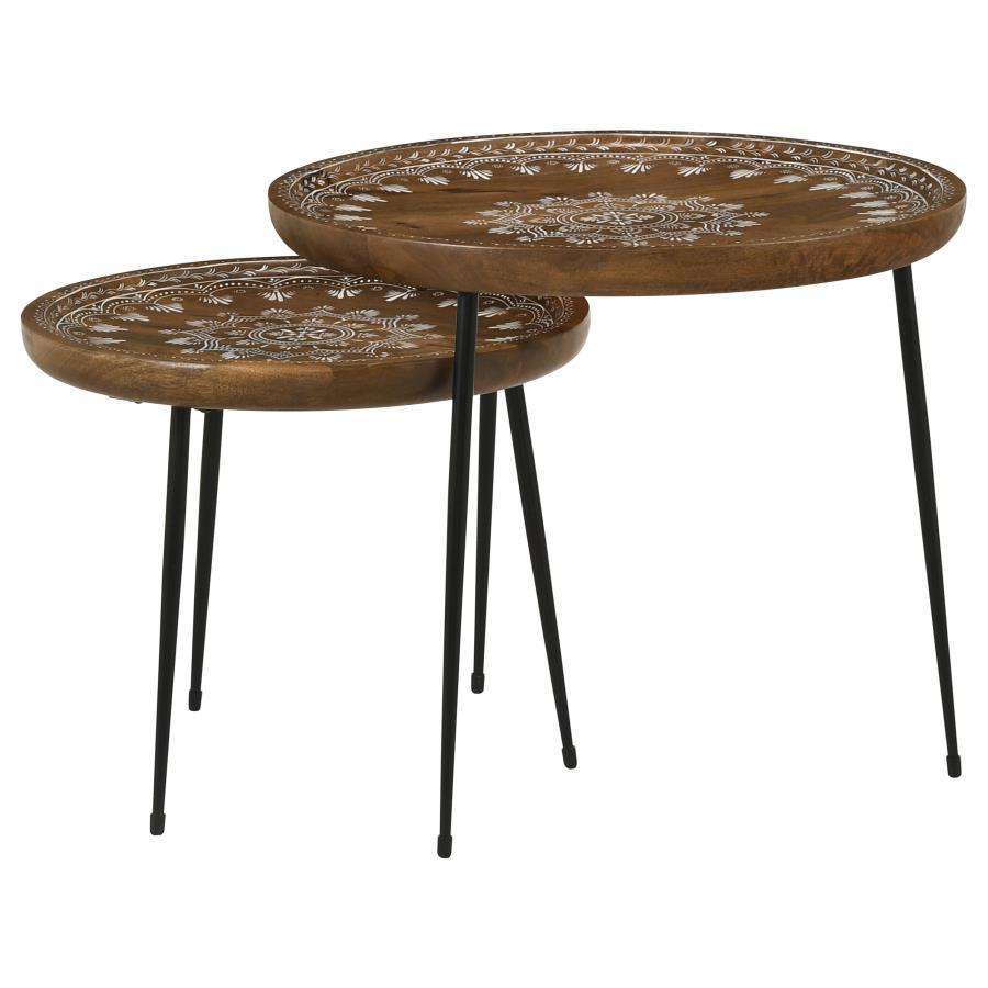 Nuala - 2 Piece Round Mango Wood Nesting Tables - Honey