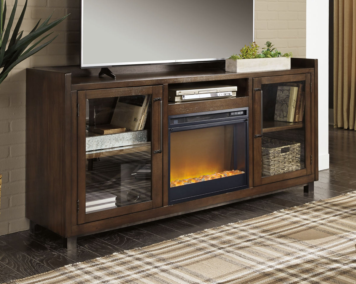 Starmore - Brown - 70" TV Stand With Glass/Stone Fireplace Insert by Signature Design by Ashley® | Bel Furniture
